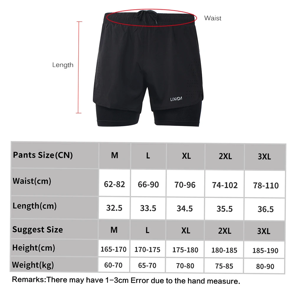 Lixada Men 2-in-1 Running Shorts Quick Drying Breathable Training Exercise Cycling Shorts with Longer Liner Running Short