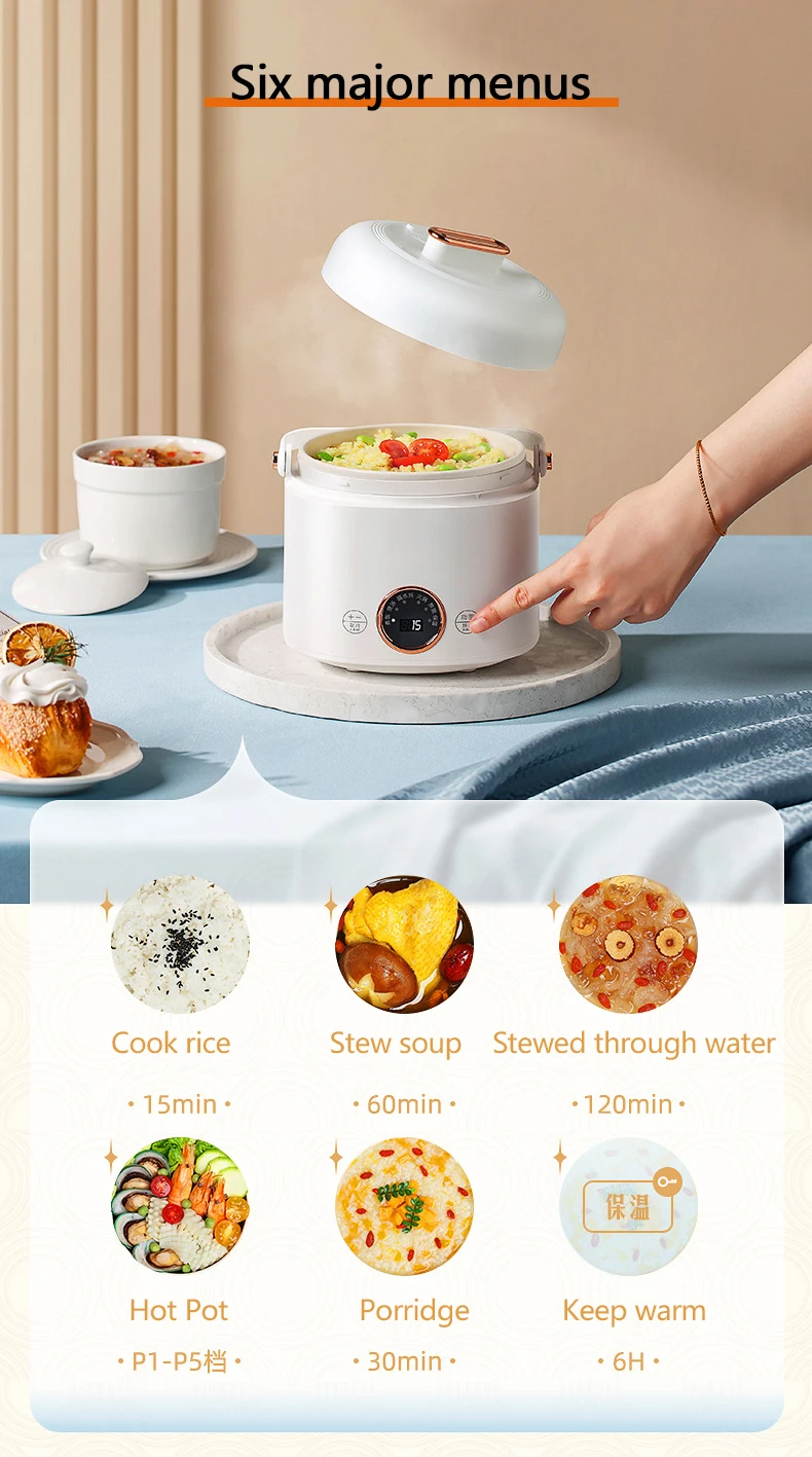 Description Picture 6 of itemDMWD Household Electric Stew Pot 1L Rice Cooker Porridge Soup Cooking Machine Breakfast Maker Hot Pot 12H Appointment 220V