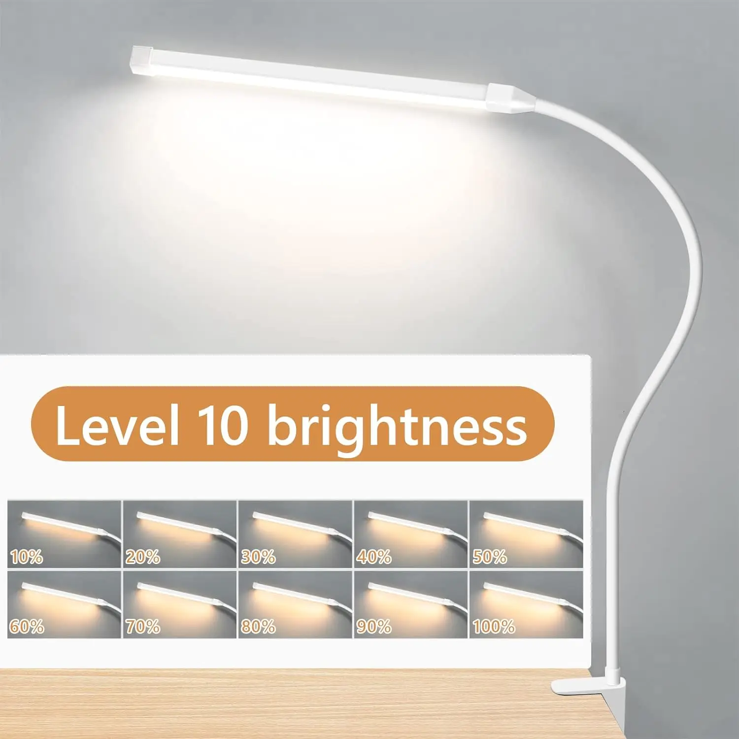A LED Desk lamp with Clamp, Eye-Caring Clip on Lights for Home Office, 3 Modes 10 Brightness, Long Flexible Gooseneck,Metal 2
