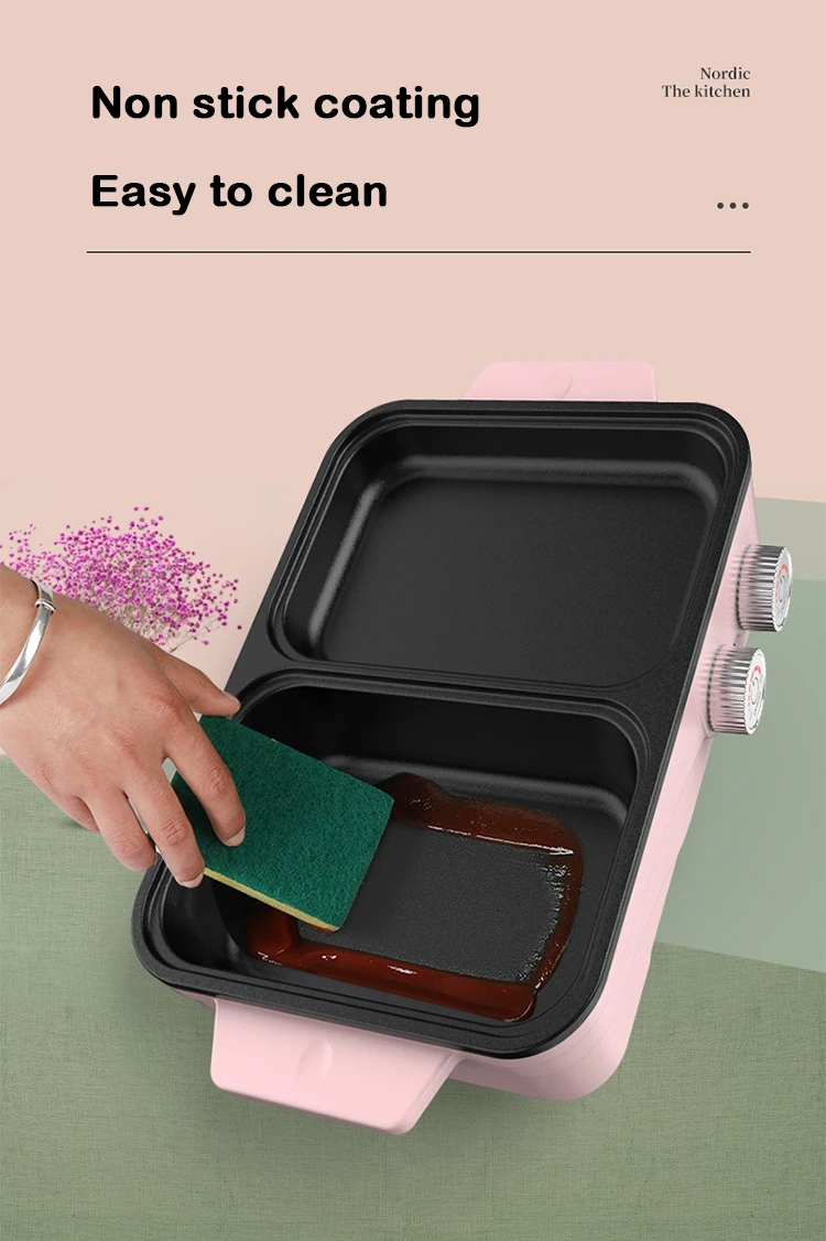 Multifunctional Electric Baking Tray 2 in1 Shabu Roast Pot Barbecue Hot Pot Integrated Pot Non Stick BBQ Grill Cooker Frying Pan 5