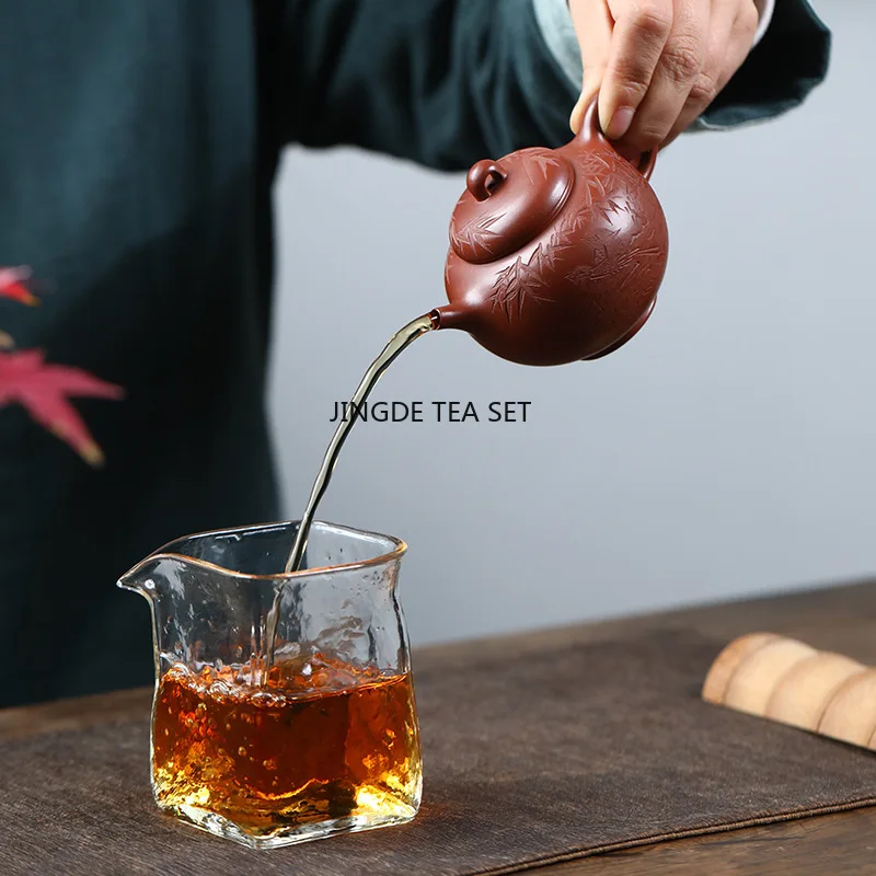 180ml Yixing purple clay teapot hand carved with bird and bamboo leaves infusion tea pot Chinese tea set