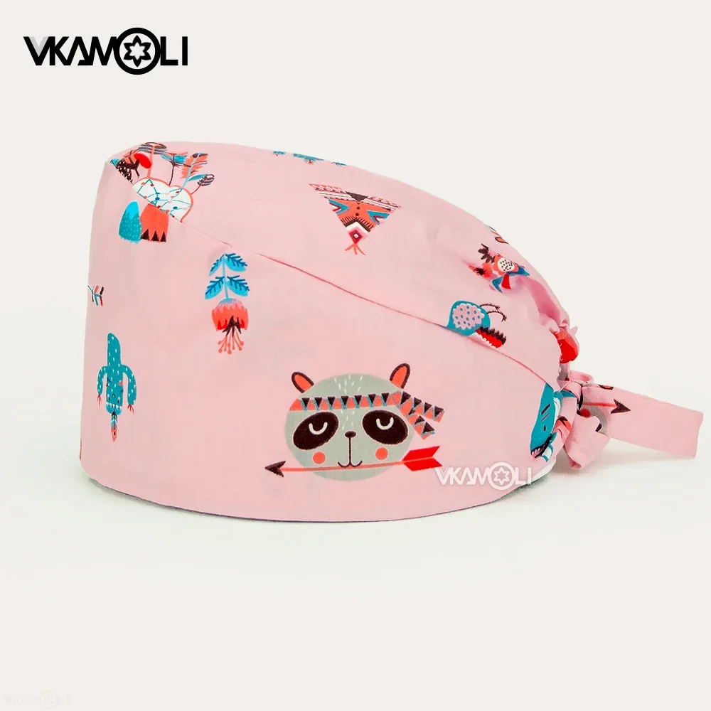 Floral print adjustable printing breathable Medical Scrub Hats Veterinary Hat Nursing Dentistry lab cap Pet caring Beauty salon work hat
