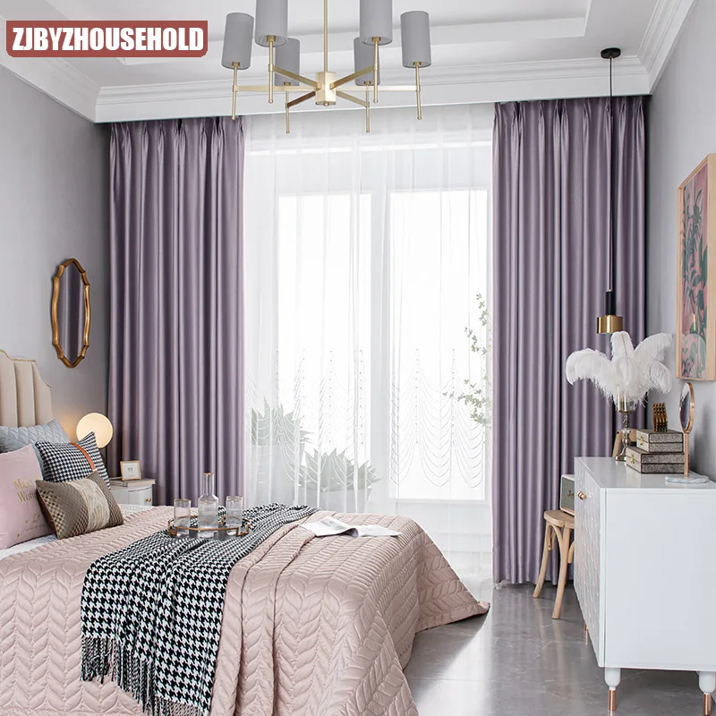 

Simple Nordic Light Luxury Solid Color Curtains for Living Room Bedroom Blackout Curtain Custom Finished Partition Curtain