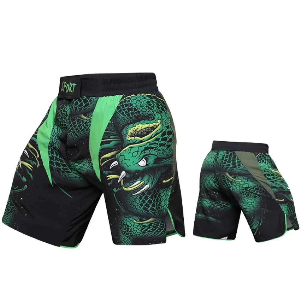 Men MMA Shorts No Gi BJJ Grappling Kickboxing Rashguard Muay Thai Boxing Short Pants Green Male Gym Sublimation Fight Shorts