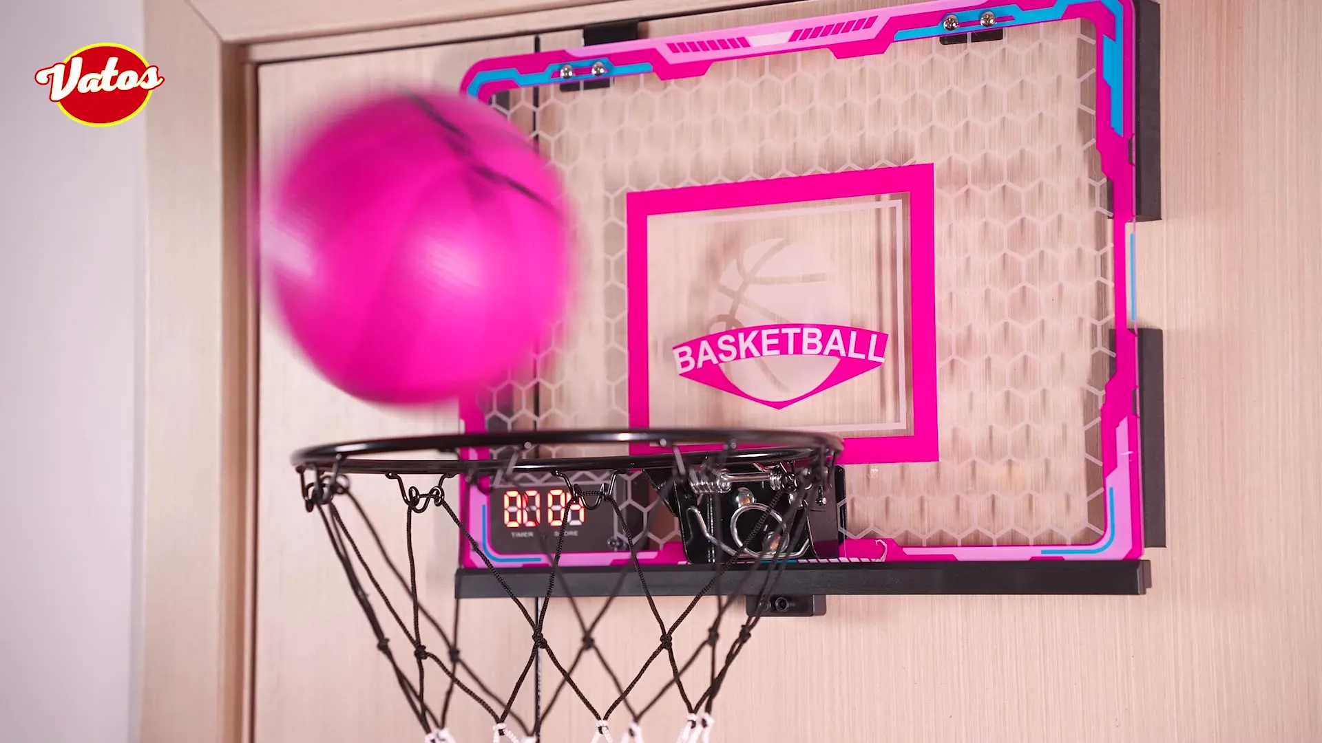 VATOS Canestro Da Basket Rosa Per Bambine, Telecomandato Con Luci LED E Tabellone Elettronico, Set Indoor Con Canestro Regolabile, Regalo 3-7 Anni - 2