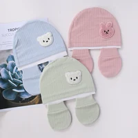 3Pcs/set Cotton Newborn Hats Caps Mittens Foot Cover Infant Felt Cute Bear Headwraps Baby Gloves Socks 0-3M Beanies 4