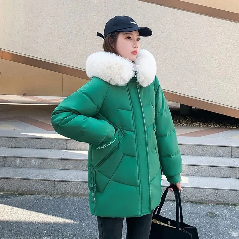 

New Women's Down Cotton Coat Winter Jacket Female Loose Large Size Parkas Warm Thickened Overcoat Faux Fur Collar Hooded Outwear