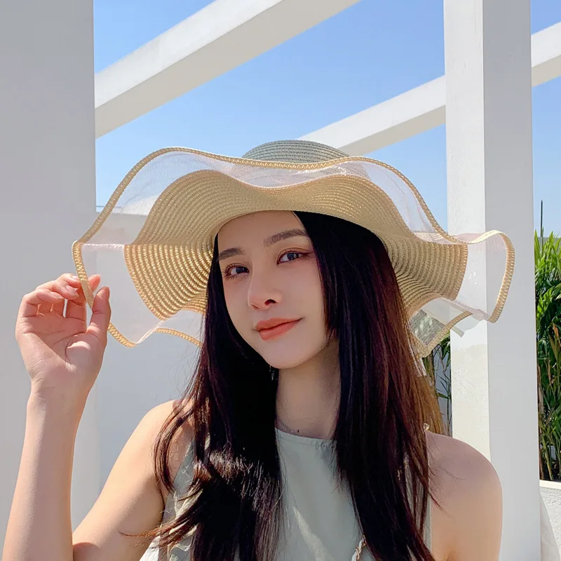 

Шляпа женская Соломенная с бантом, модная пляжная Панама с широкими полями, с защитой от ультрафиолета, летняя