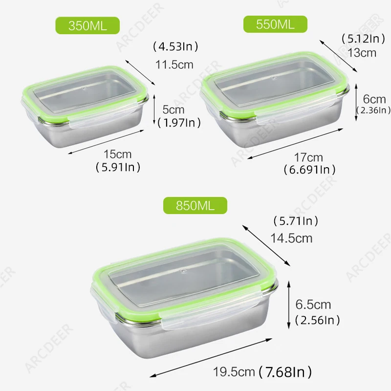 الفولاذ المقاوم للصدأ صندوق حفظ الطعام الطازج المطبخ الغذاء المنظمون مع الأغطية صندوق تخزين مبرد مختومة صناديق الغداء مانعة للتسرب