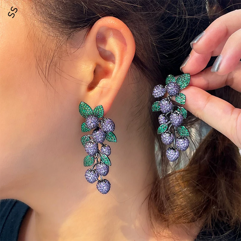 Women's Fashion Retro Earrings Purple Zircon Ear-studs Elegant Female Evening Dresses Ornaments Accessories Ear-pendant