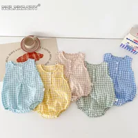 2024 Summer New in Kids Baby Girls Boys Cute Clothing Infant Toddler Plaid Sleeveless Cotton Jumpsuits Newborn Bodysuits 0-24M 1