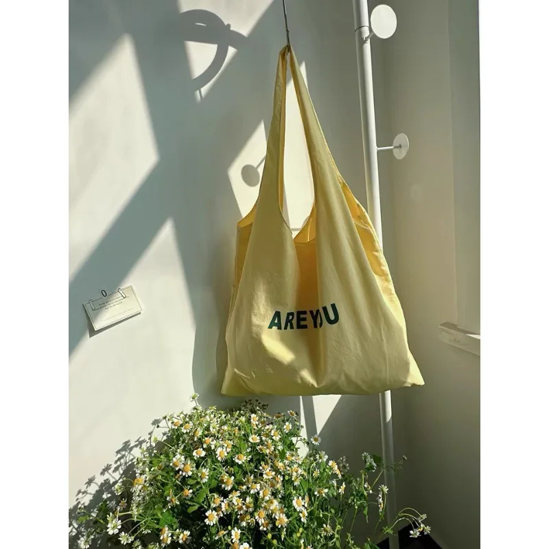 Summer Milk Yellow Canvas Bag Versatile Contrast Letter Thin Korean Style Shoulder Bag Women'S Bag