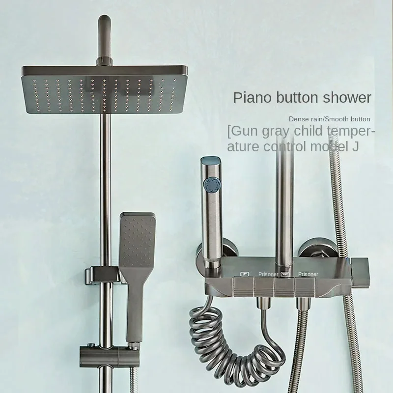 

NEW Aluminum Shower System Bathroom Shower Set Piano Button Switch Shower Set Bathroom Faucets Shower Head Douche