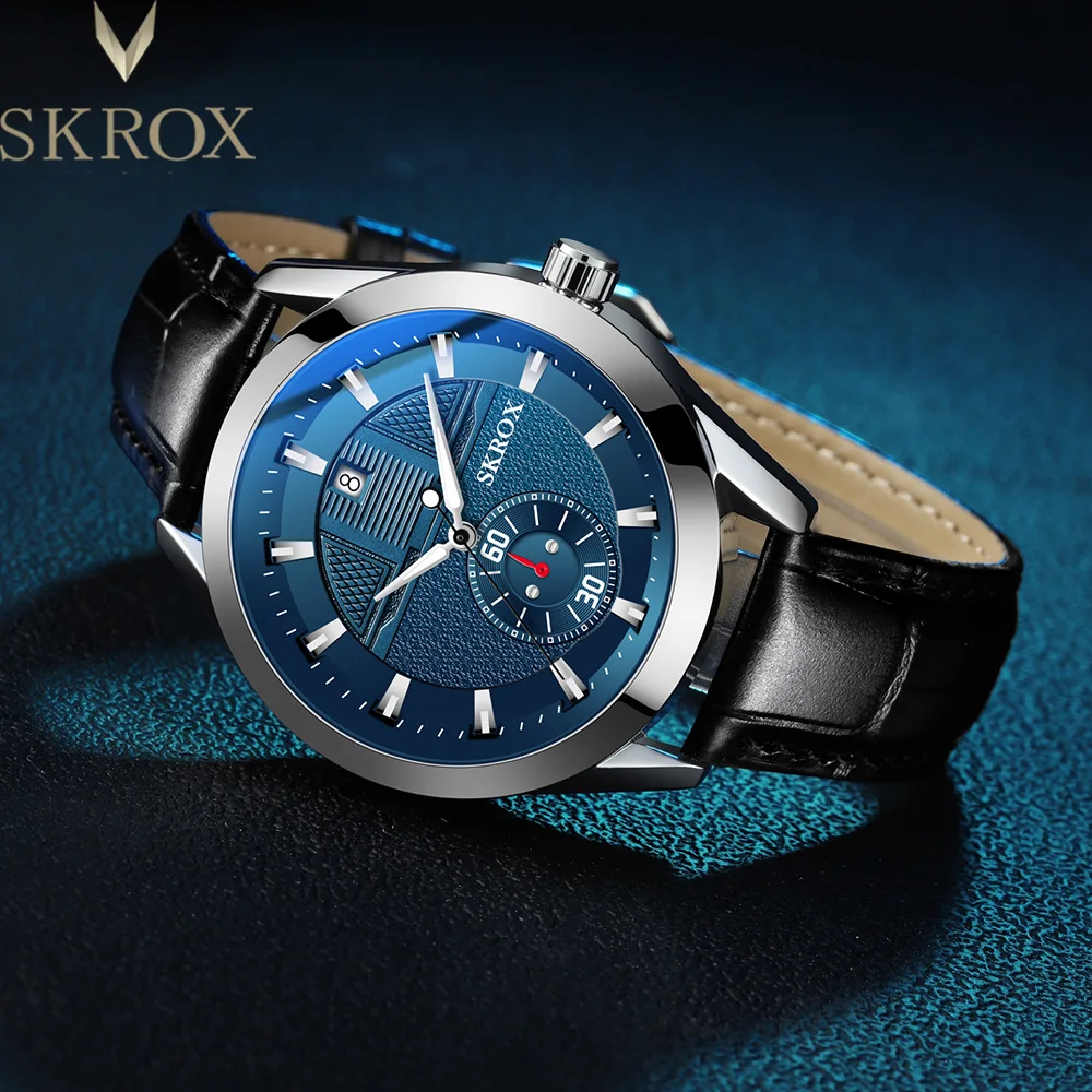 Mechanical Watch SKROX Original Sports Man Leather Sapphire Blue Dial Luminous Automatic Movement Waterproof Wrist