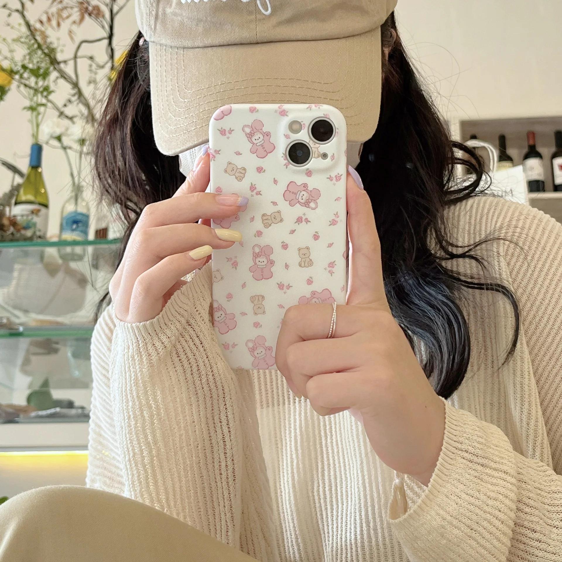 Pink Rose Rabbit Bear Cartoon iPhone Case