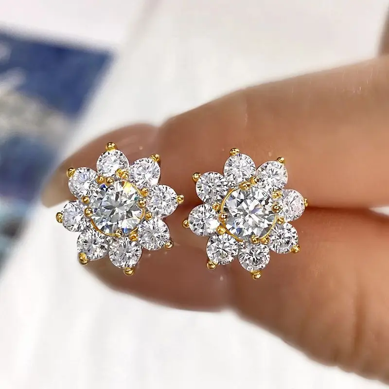 Pendientes de Flor con Diamante Moissanita Real de 0.5CT Dazzlight para Mujer, Plata de Ley 925 Original, Joyería Fina para Uso Diario y Fiestas