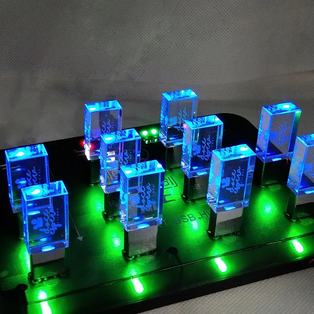 새로운 크리스탈 USB 3.0 펜드라이브 고속 플래시 드라이브 128GB 64GB 32GB LED 조명 메모리 스틱 16GB 8GB 4GB 무료 맞춤형 로고