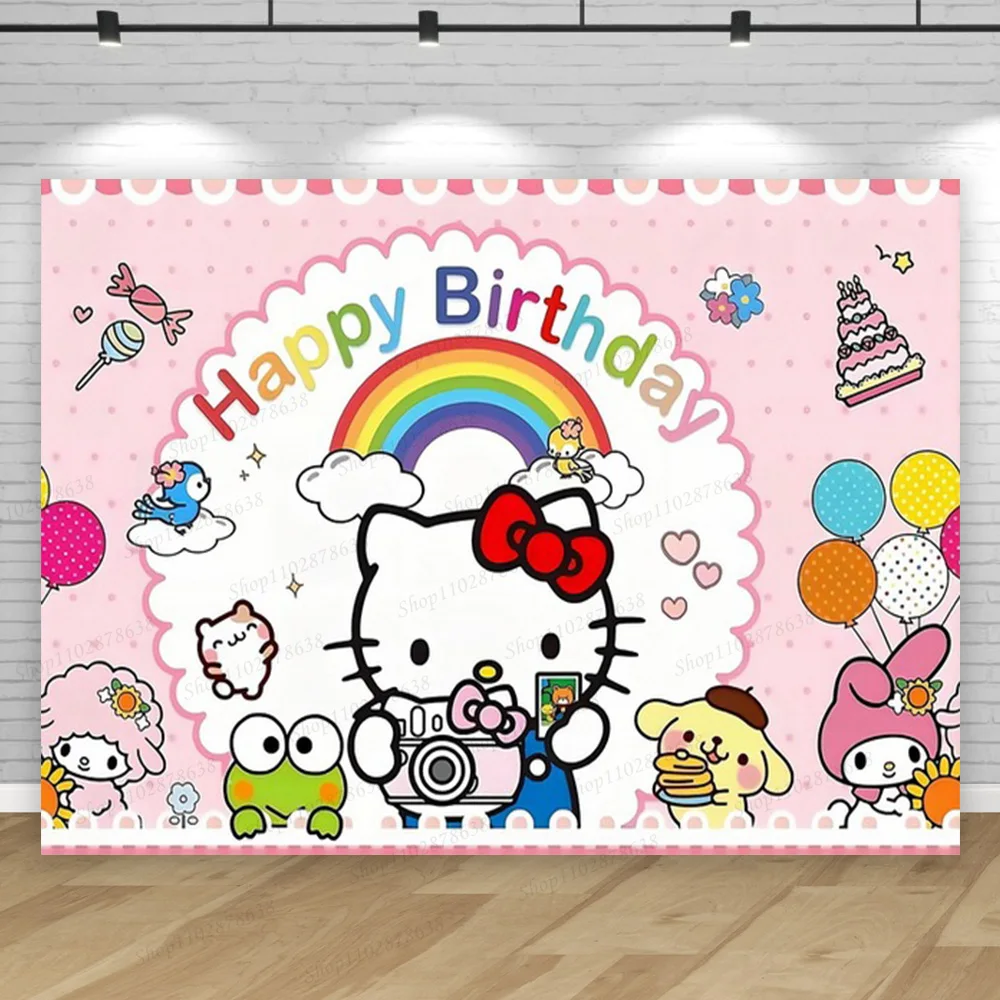 thumbnail image 1 of Fondo de Hello Kitty, decoración de fiesta, niña, niños, Fondo de cumpleaños, fotografía de gatos lindos, accesorios de estudio fotográfico, suministros de pancarta, 1 of 5