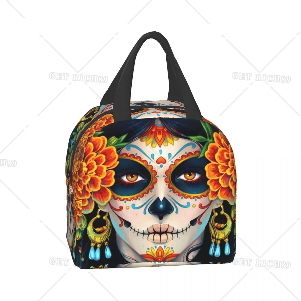 

Day Of The Dead Sugar Skull Insulated Lunch Bags for School Office La Calavera Catrina Warm Cooler Thermal Lunch Box Women Kids