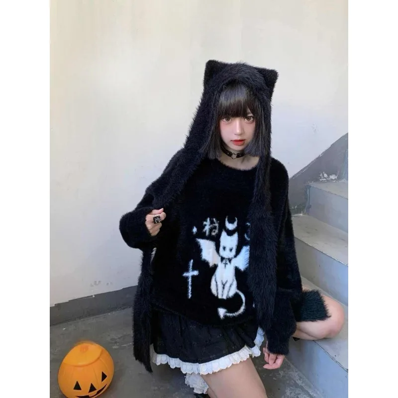 가을 스위트 캐주얼 스웨터 긴 소매 풀오버 Y2K 일본 카와이 귀여운 프린트 서브컬쳐 스웨트셔츠 빈티지 하라주쿠 시크 탑스 - AliExpress