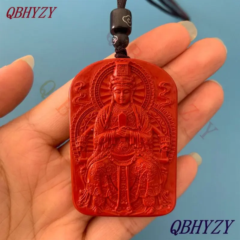 

Genuine Natural Red Cinnabar Goddess Matsu of the Sea Mazu Bless Safe Pendant Necklace for Men and Women's Couple Lucky jewelry