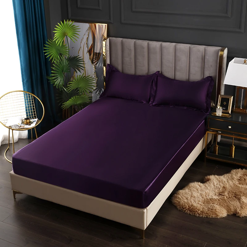 Fashionable Satin Elastic Fitted Sheet No Pillowcases Elastic Bands For Mattress Cover King Size 200*220 Bed Cover Bedding 4