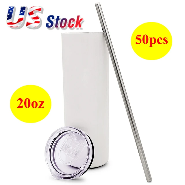50pcs DIY 20oz Straight Skinny Tumbler Stainless Steel Double Wall  Insulated Sublimation Cups Blank White with Lid Straw - AliExpress