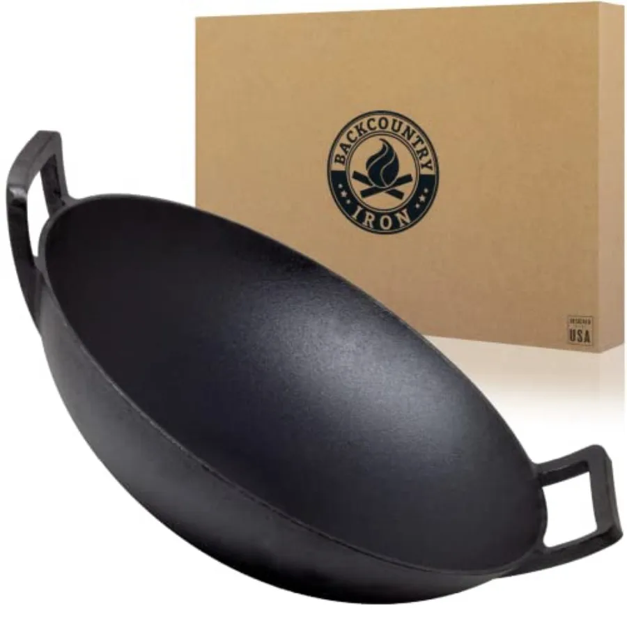 14 Inch Cast Iron Wok with Flat Base