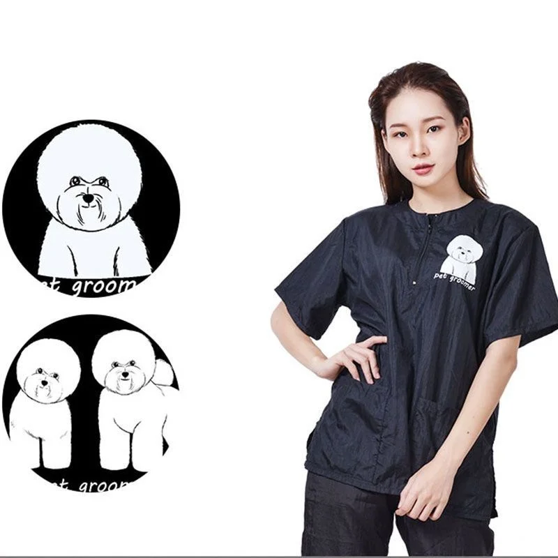 Pet Grooming Clothing Waterproof Work Clothes For Pet Stores Short Sleeved Tops Anti Hair And Anti-static Pet Groomer Smock  4