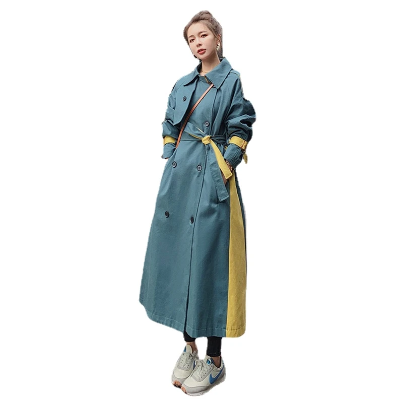 Korean Style Double-Breasted Trench Coat Women Oversize Long Loose Duster Coat For Lady Spring Autumn Outerwear With Belt parka coat