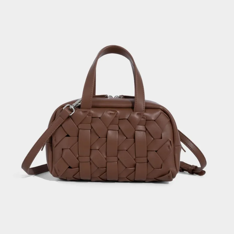 Handcrafted Woven Shoulder Crossbody Bag Simple Casual Ladies Handbag Underarm Bag Fashion Crescent Soft PU Leather Handbag