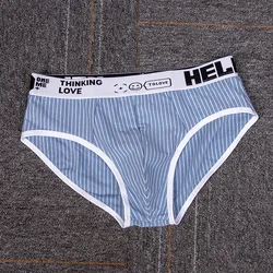 Fashion Striped Cotton Lingerie Men's Convex Pouch Briefs Youth Low Waist Breathable Comfortable Underwear Sexy Male Underwear
