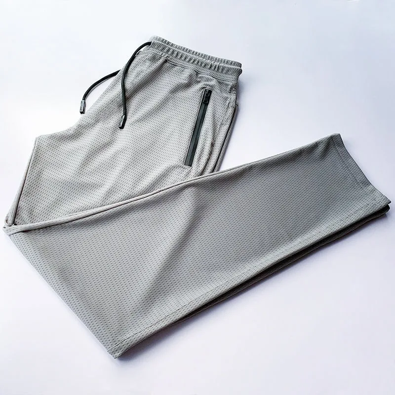 24 Men's Summer Ice Silk Pants Mesh Breathable Casual Thin Quick Dry Pants Loose Elastic Beam Feet Pants Sports Fitness Trousers