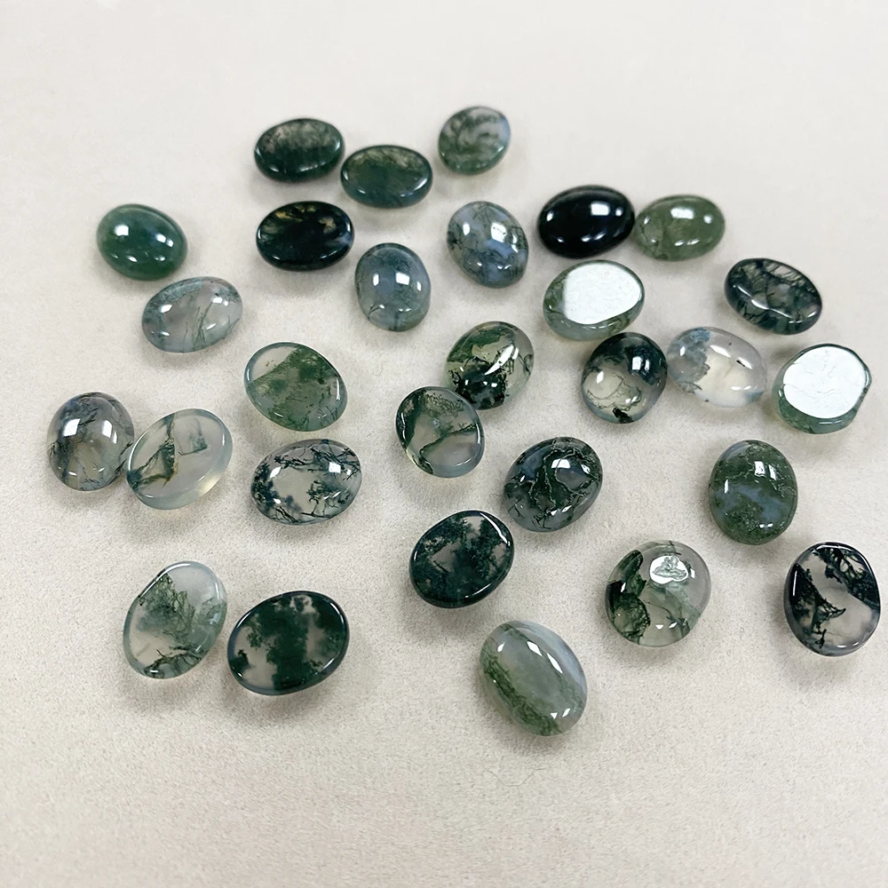Factory Natural Aquatic Agate Cabochon Dendritic Moss Agate Green Gemstone for Ring Earring Pendant Jewelry Making