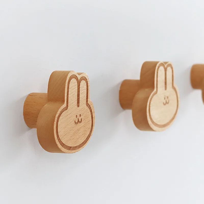 

3 Pcs Wooden Hooks Cute Room Decor Rabbit Hook Wall Keychain Coat Hook Home Decoration Solid Wood Hook Hanger