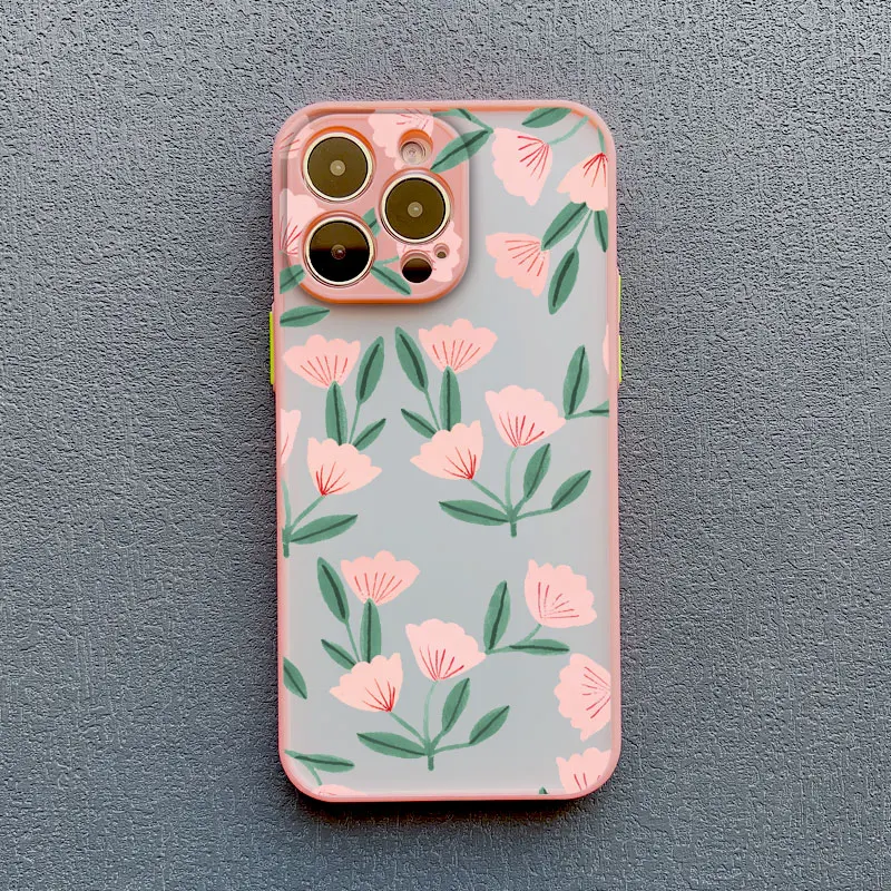 Kunst flache Blumenmuster Schutzhülle für iPhone 16 15 14 Pro Max Plus 11 12 Mini 13 Pro Max 7 8 Plus XR XS Rückseite – Detail 8