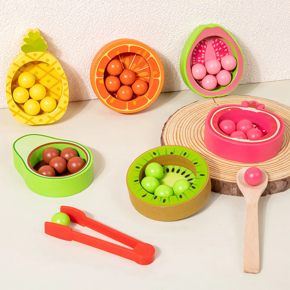 Balls in Cups Toys Motor Skills Toy Early Education Toys Exercise Hand Eye Coordination Kitchen Fruit Wooden Toy for Boys Girls