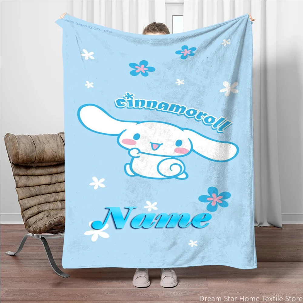 Custom Name Personalized Blanket Sanrio Kids Blanket Soft Fluffy Cinnamoroll Cartoon Warm Throw Quilt Blanket for Sofa Bedroom 6
