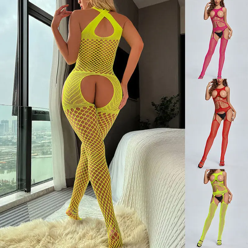 

Women's Open Bust Crotch-less Body-stocking Lingerie Hollow Out Fishnet Bodysuit