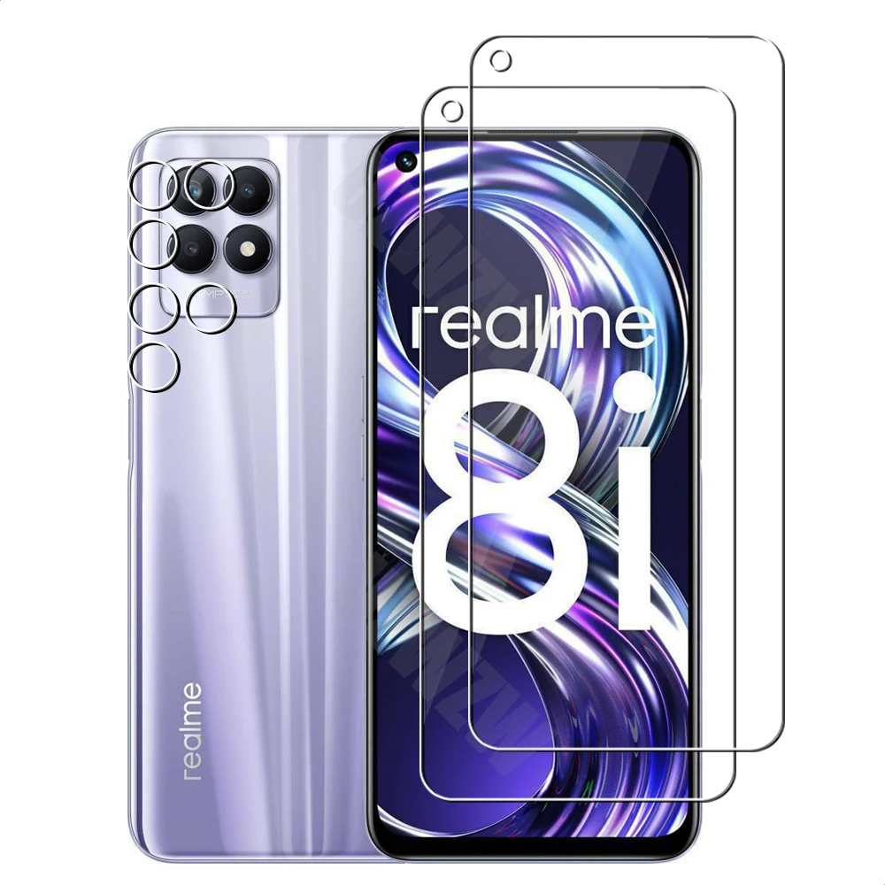 

(2+2) For Realme 8i (2pcs) Camera Lens Film & (2pcs) Protective Phone Screen Protector Tempered Glass Guard