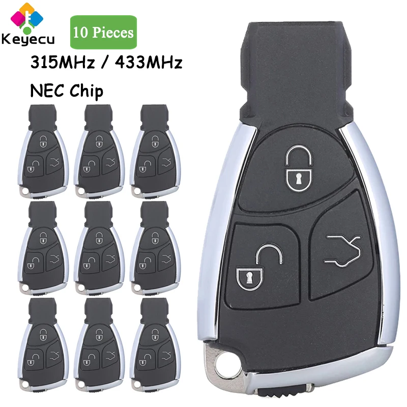 

KEYECU 10 Pieces Smart Remote Key With 3 Buttons 315MHz 433MHz NEC Chip Fob for Mercedes-Benz Class B C E S CLS CLK ML SLK CL