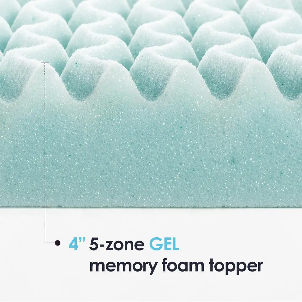 4 Inch Gel Memory Foam Mattress Topper 5 Zone Cooling Technology Pressure Relief Conforming Foam Short Queen Undisturbed Sleep 6
