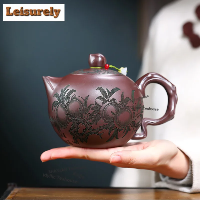 650ml Luxury Yixing Purple Clay Teapots Artists Handmade Longevity Pot Raw Ore Stone Red Mud Kettle With Filter Zisha Tea Set