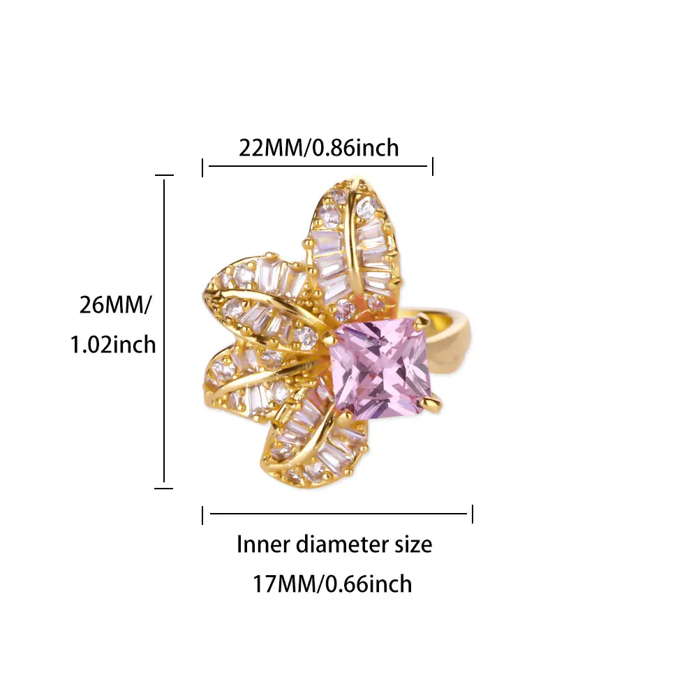 Pink Zircon Flower Rings For Women