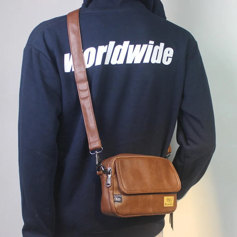 Fashion PU Leather Men's Shoulder Bag Vintage Messenger Bag Korean Style Man Split Crossbody Bags Flip Sling Bag For Male