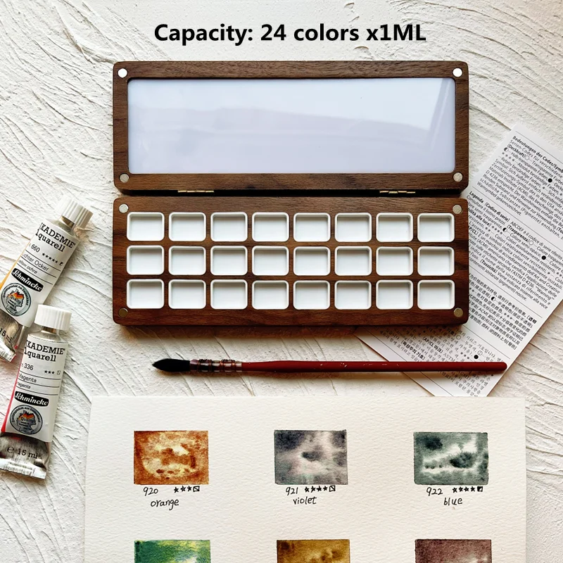 Empty Portable Watercolor Palette 24 Colors 1ML Wooden Watercolor Box Paint Tray Artist Travel Aquarelas Painting Art Supplies paint tray,color palette,watercolor palette