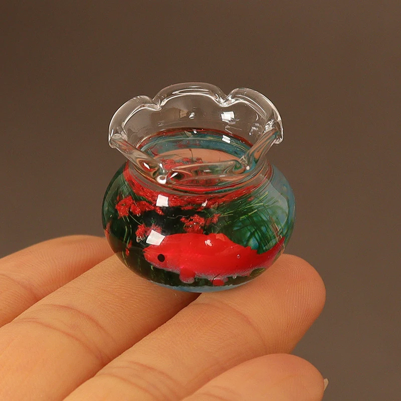 1/6 1/12 Miniature Dollhouse Furniture Accessories Mini Fish Tank Bowl Aquarium Model Toys for Doll House Home Ornament Decor 2