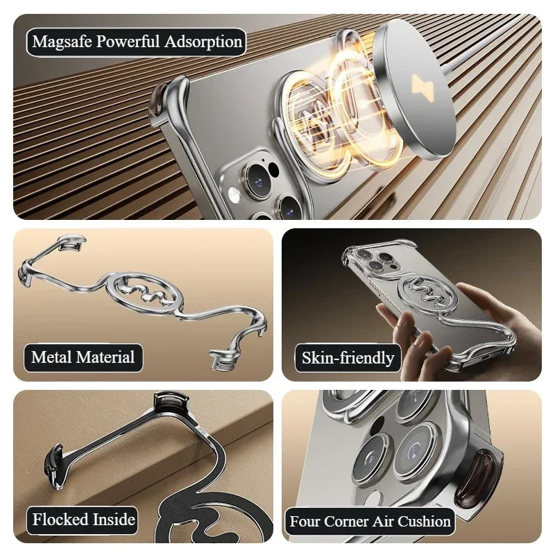 Eary Minimalist for iPhone 16 Pro Max Phone Case with Magsafe Magnetic Kickstand Metal Frameless Bumper Drop Protection 16 Cover