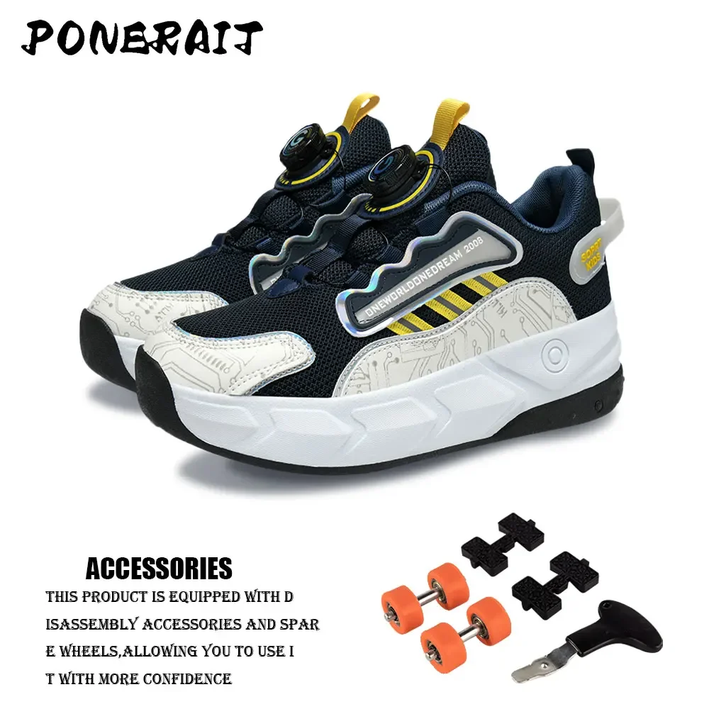 Unisex Button Extension 4 Wheel Roller Skates Shoes New Sneakers With Wheels For Boy Girls Skating Skates Shoes With Wheels