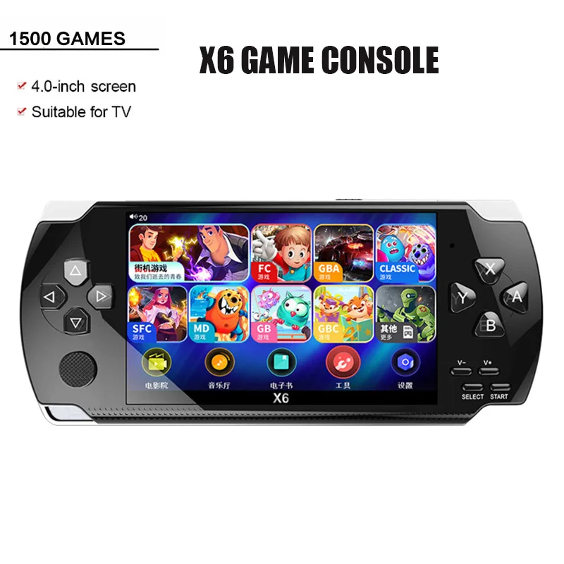 

Переносная игровая консоль X6, 4,0 дюйма, 8 + 32 ГБ, 1500 игр